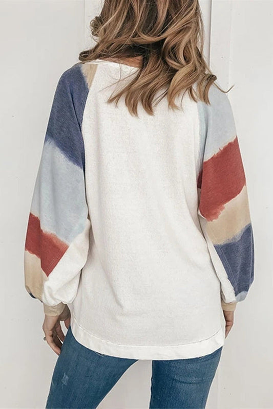 O-neck Splice Striped Top