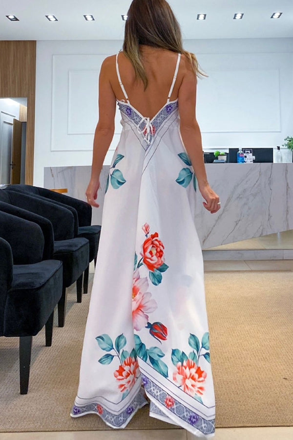 Symmetrical Beauty Flowers A-line Vacation Maxi Dress