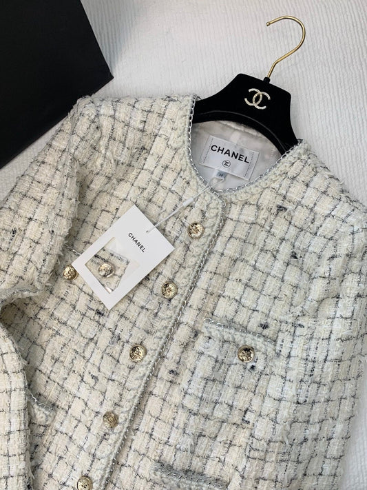 CC Tweed Plaid White Jacket