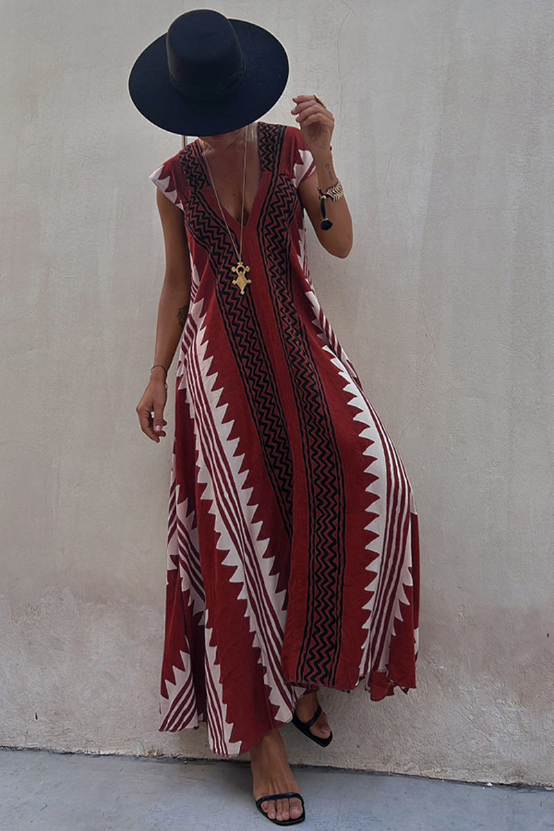 Vestido largo estilo A con estampado étnico Beach Dates