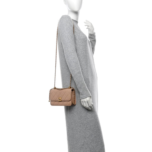 Calfskin Quilted Mini Perfect Fit Flap Beige