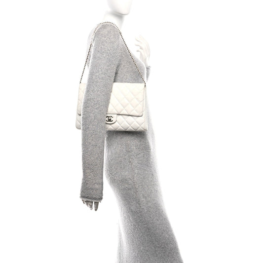 Caviar Quilted Clutch With Chain Flap White