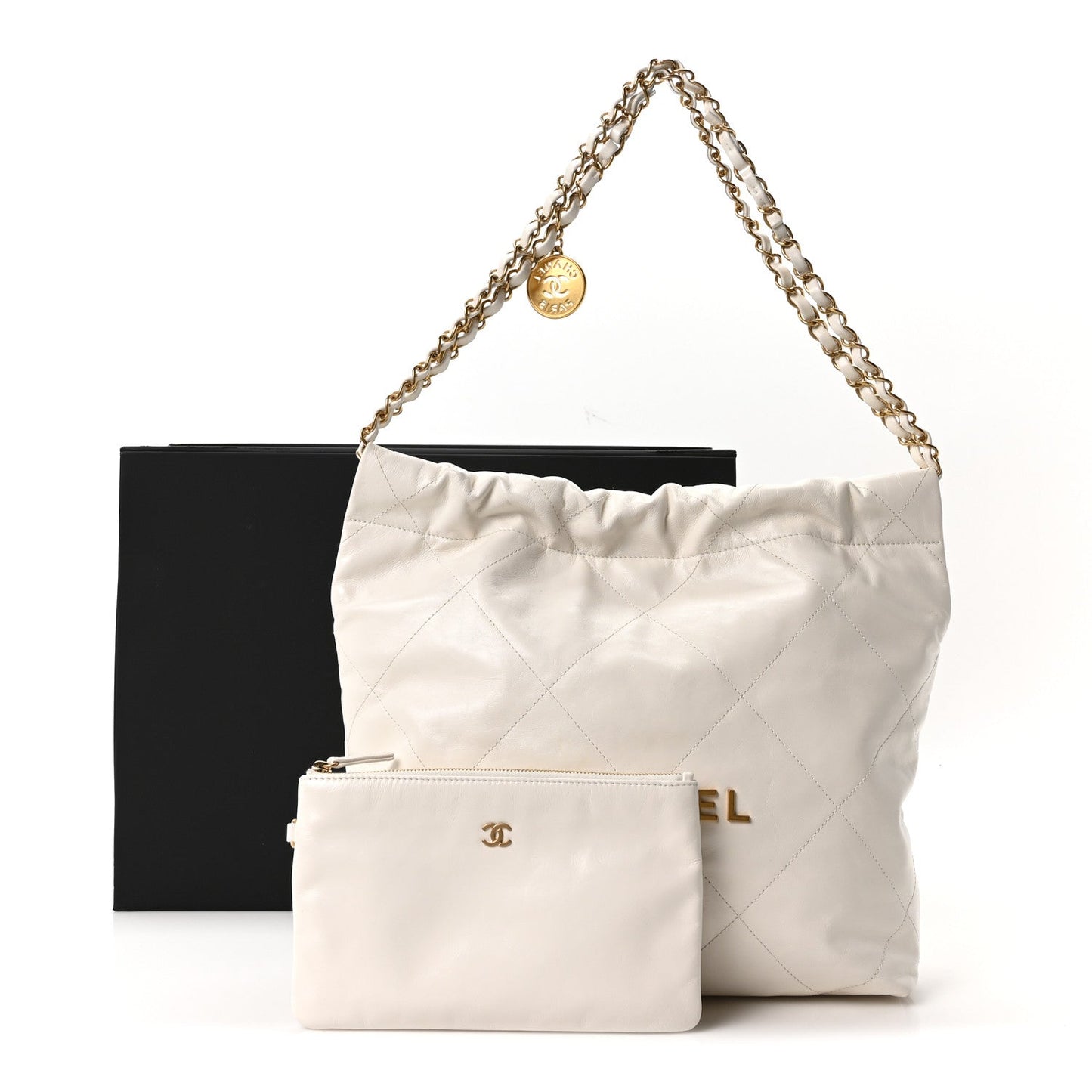 Shiny Calfskin Quilted Small Chanel 22 White