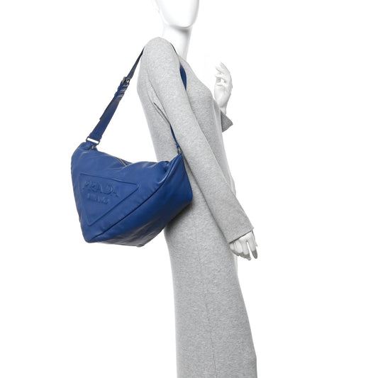 Vitello Daino Triangle Shoulder Bag Blue