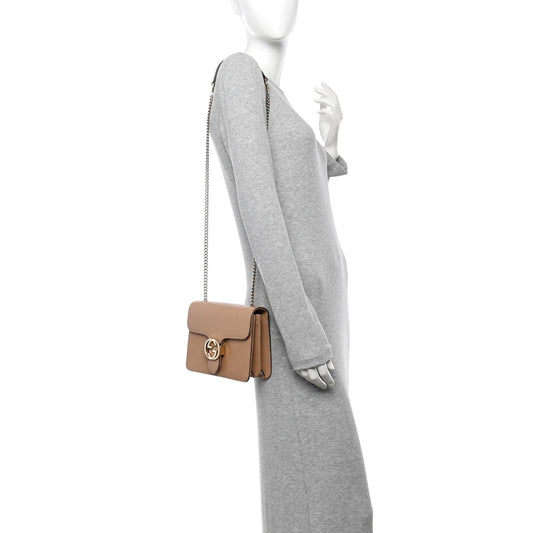 Dollar Calfskin Small Interlocking G Shoulder Bag Camelia