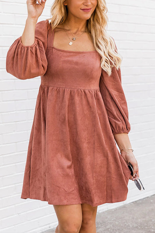 Washed Square Neck High Waist Flared Short Dress