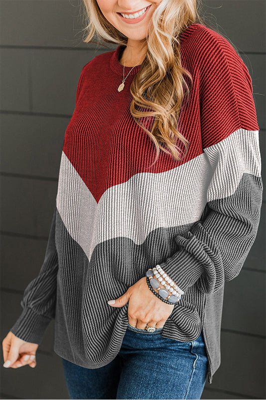 Medium Grey Color Block Corded Tunic Long Sleeve Top
