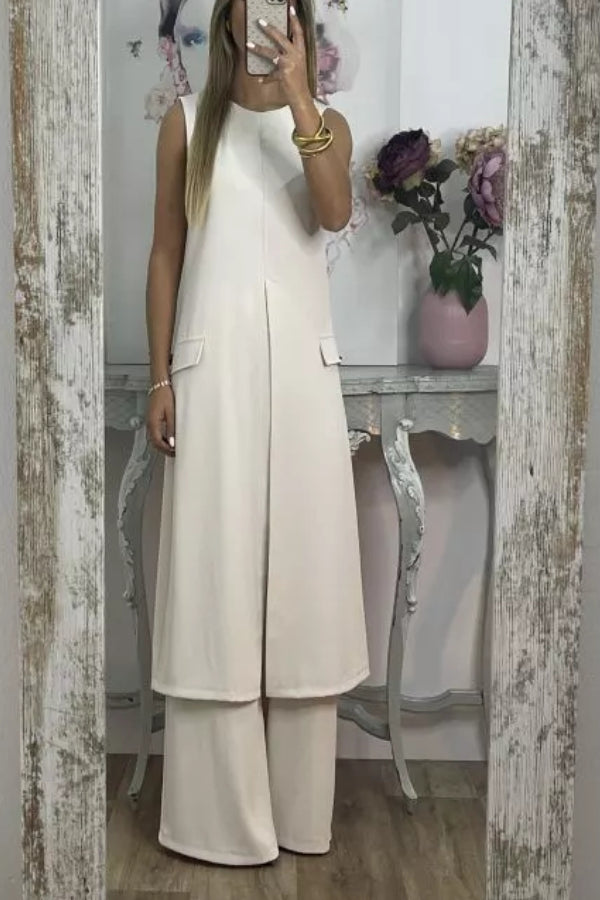 Traje blanco sin mangas
