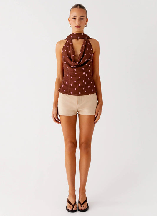 Stealing Love Scarf Top - Chocolate Strawberry Dot