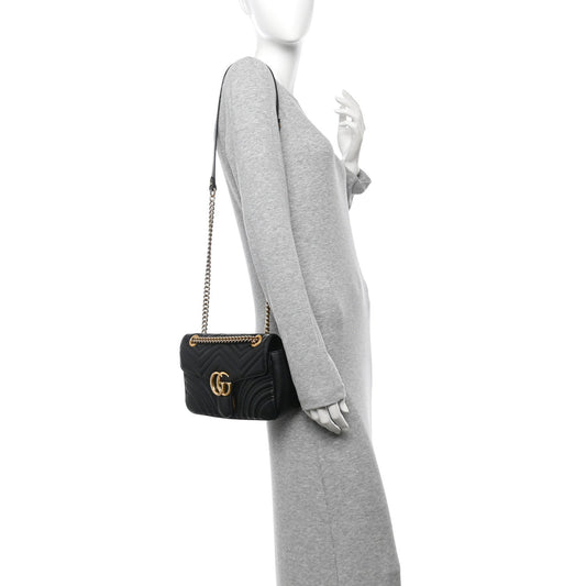 Calfskin Matelasse Small GG Marmont Shoulder Bag Black