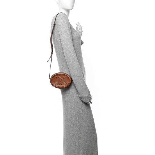 Calfskin Cuir Small Triomphe Oval Crossbody Purse Tan