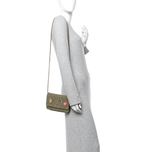 Canvas Quilted Coco Cuba Charms Wallet on Chain WOC Khaki