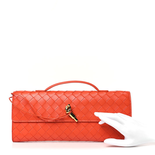 Nappa Intrecciato Long Andiamo Top Handle Clutch Cherry Tomato