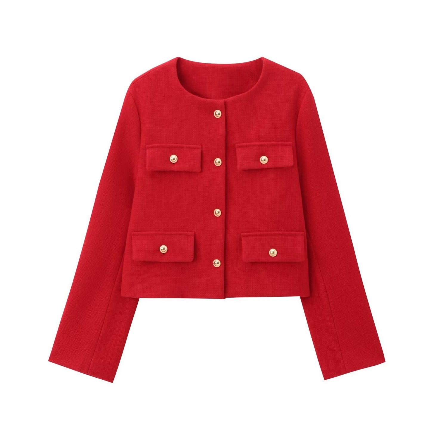 Chaqueta lisa de cuello redondo y botonadura sencilla