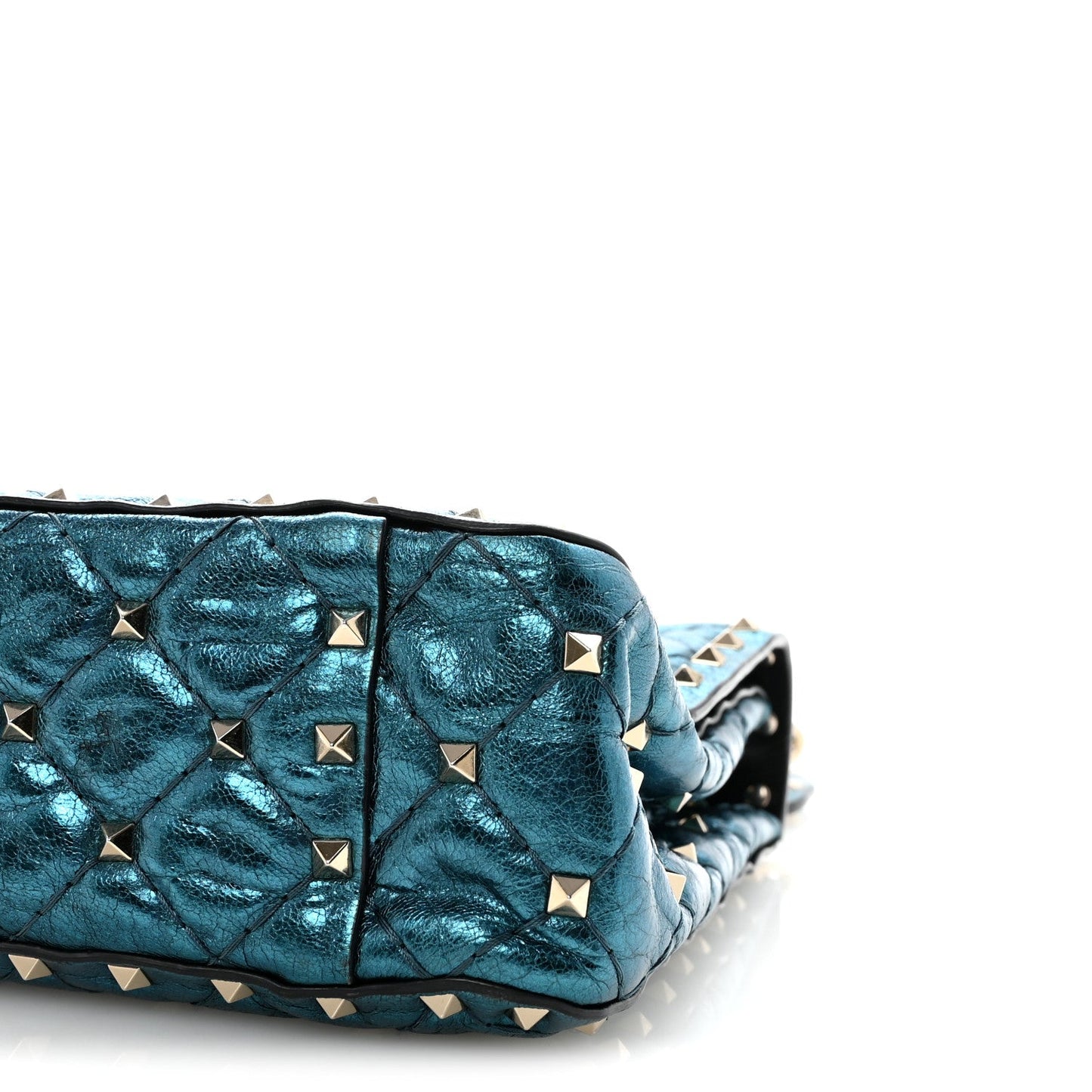 Metallic Wrinkled Lambskin Medium Rockstud Spike Shoulder Bag Peacock