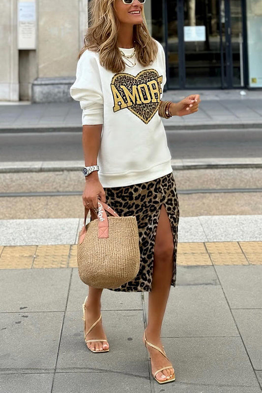 Sudadera con estampado de leopardo y mensaje "Love"