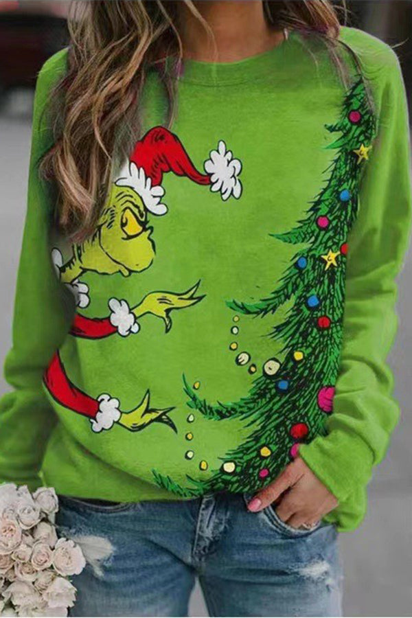 Sudadera de manga larga con cuello redondo y mangas estampadas divertidas