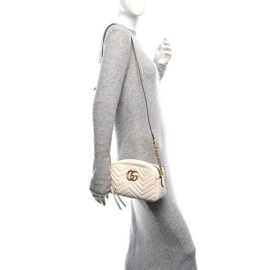 Calfskin Matelasse Small GG Marmont Chain Shoulder Bag White