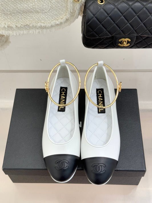 CC 26C Ribbon Double C Camellia Mary Jane White Black Lambskin