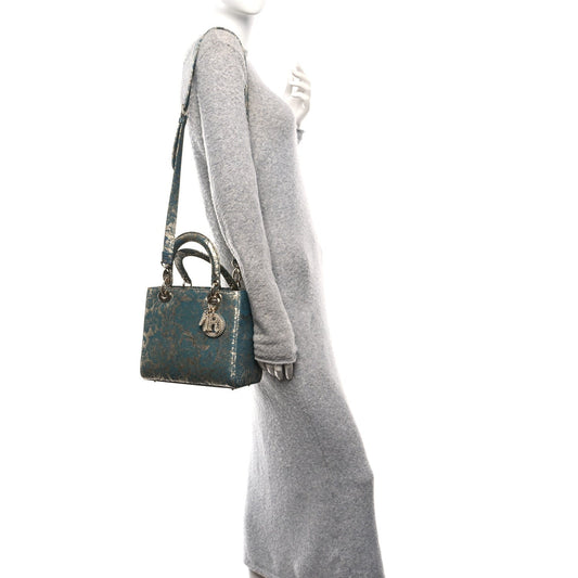 Metallic Lambskin Medium Brocart Lady Dior Metal Blue
