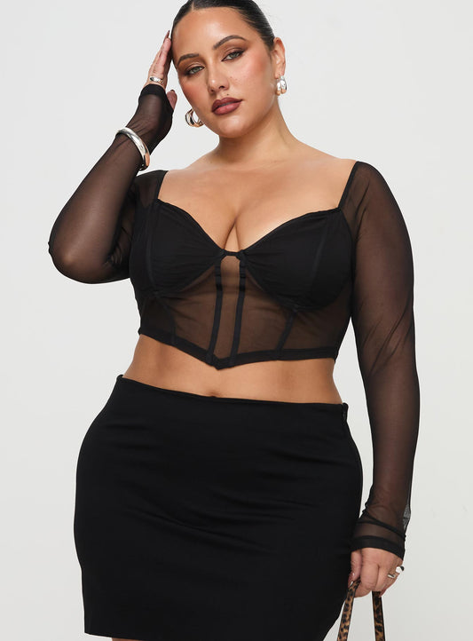 Maranta Long Sleeve Top Black Curve