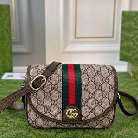 GUCCI OPHIDIA MINI SHOULDER BAG BEIGE AND DARK 19CM 772239 FACUJ 8745
