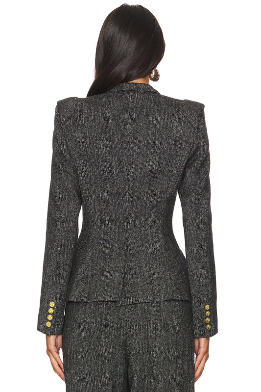 Metal Button Flapped Blazer & High Waist Pants Set