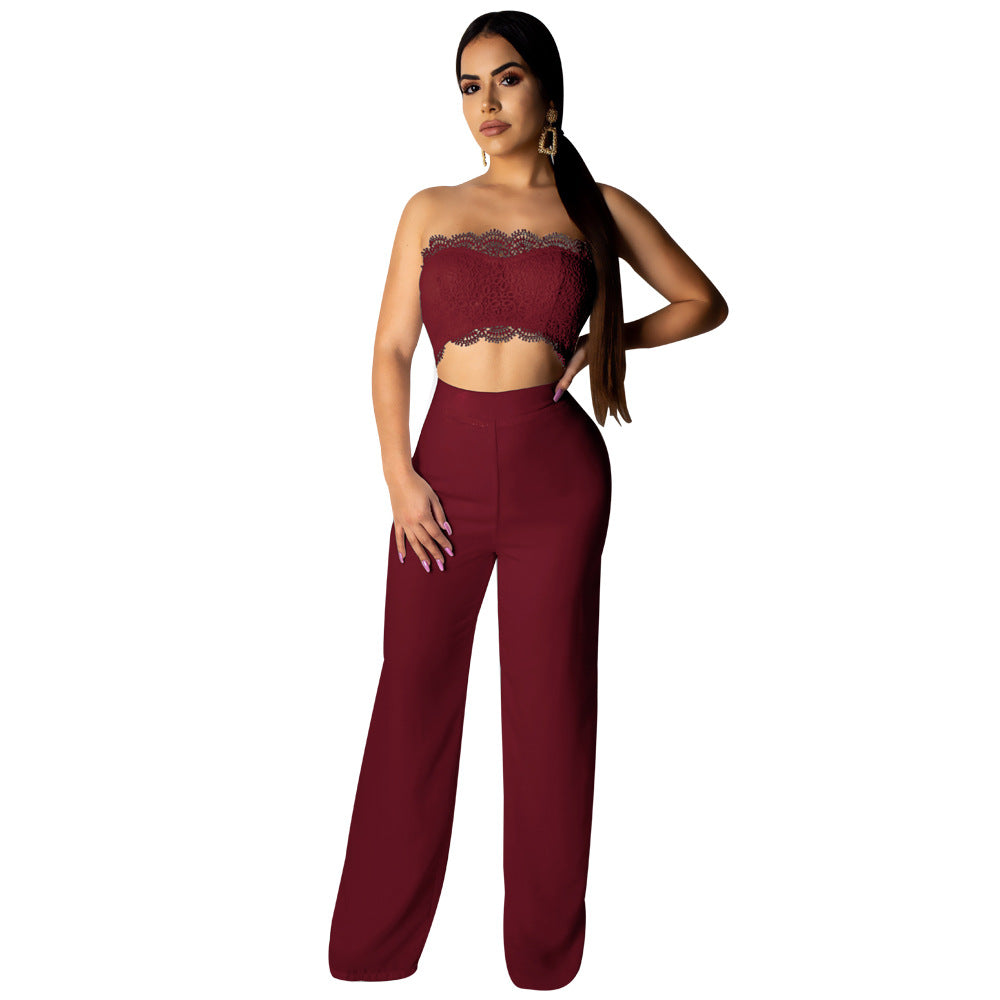 Mono de encaje sexy de color sólido de boutique