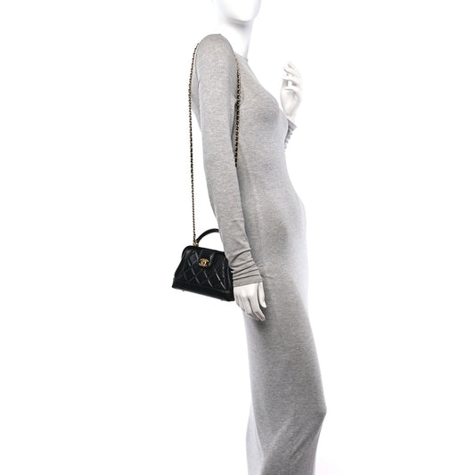 Shiny Lambskin Quilted Mini Cocodoc Top Handle Bag Black