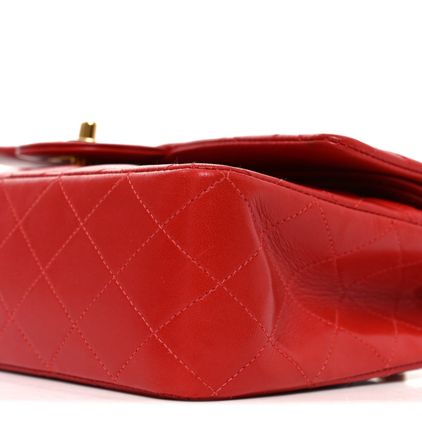 Lambskin Quilted Medium Double Flap Red
