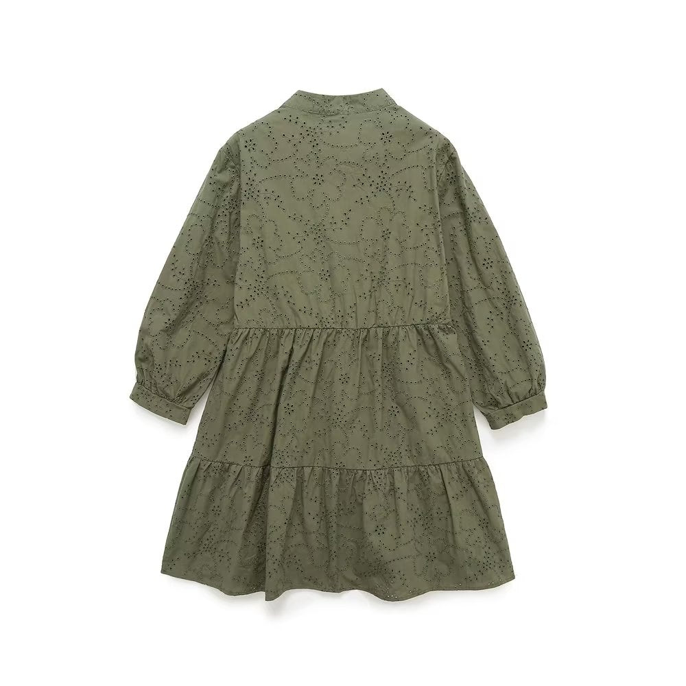 Vestido de primavera y verano para mujer, con escote en V, costuras en capas, holgado, corte A, con aberturas y bordado