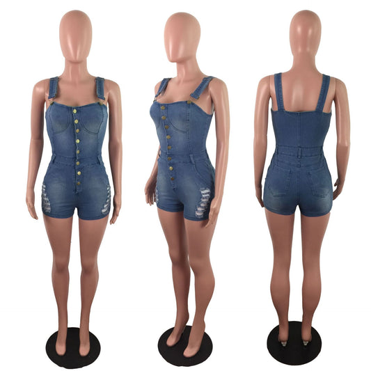 Mono vaquero ajustado adelgazante con spray blanco roto, pantalones cortos vaqueros