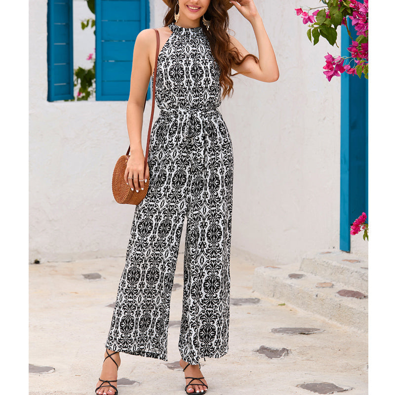 Pantalones Siaman de cintura alta con cuello colgante para mujer, pantalones bohemios casuales de pierna ancha para vacaciones de verano
