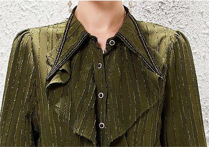 Traje de otoño vintage ligero de lujo estilo francés para mujer, conjunto de dos piezas con camisa y falda con volantes