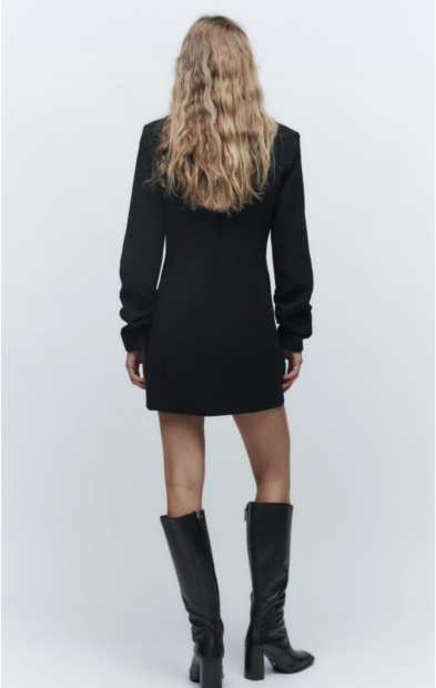 Vestido mini de manga larga con escote en V y hombros acolchados con cinturón informal elegante de primavera