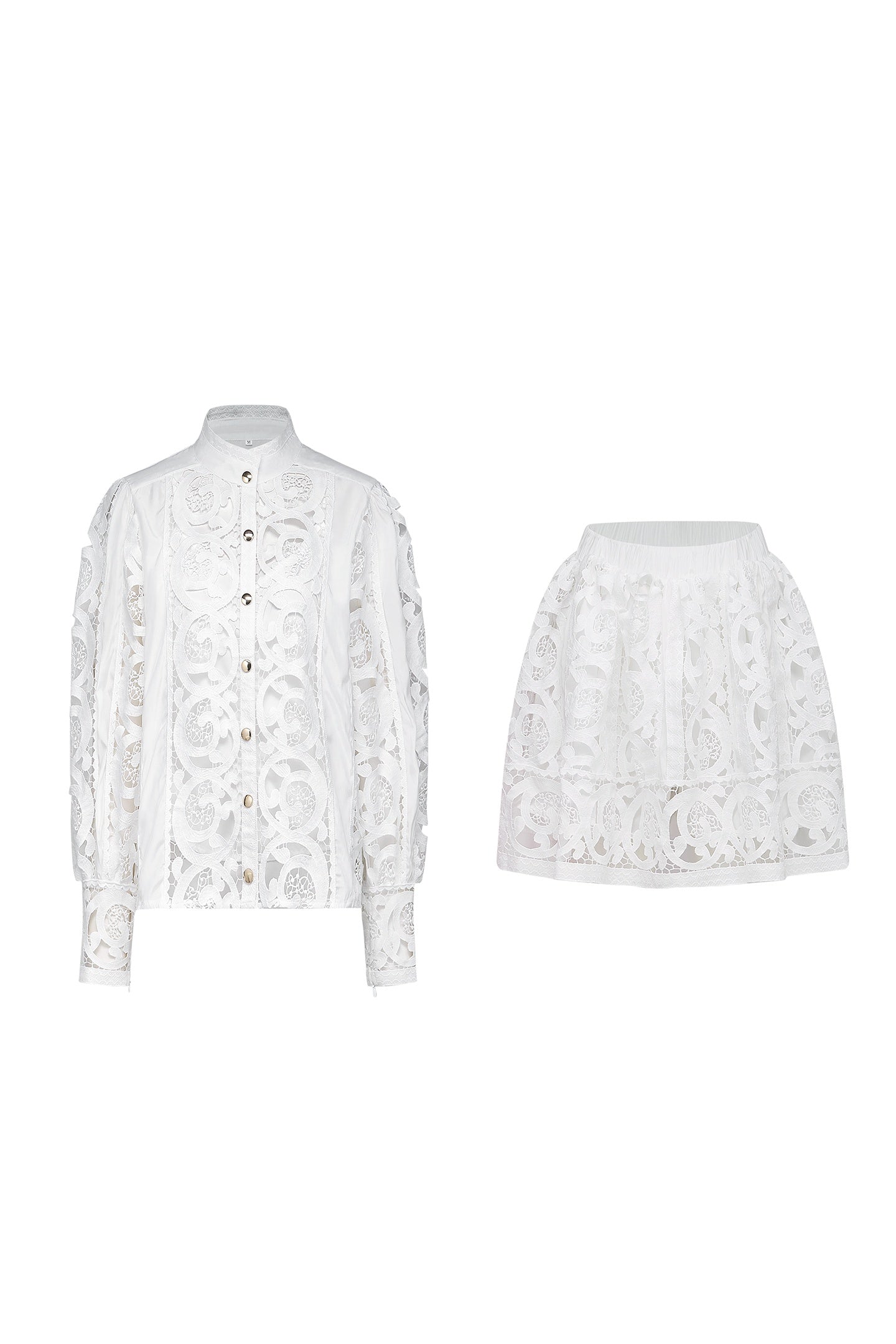 Conjunto de camisa y falda de encaje bordado Stacey