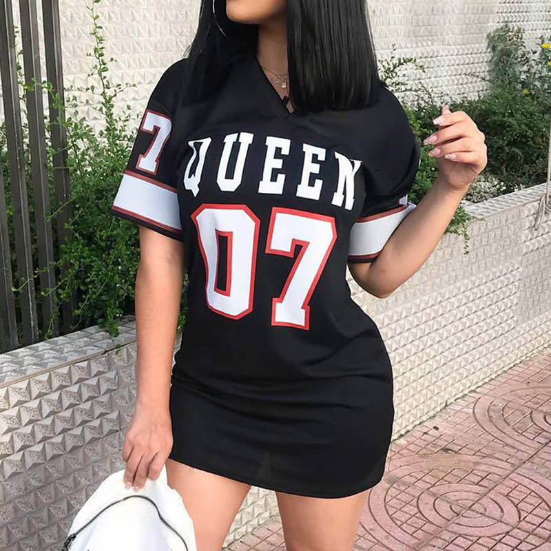 Vestido estilo camiseta informal de manga corta con letras de hip hop para mujer