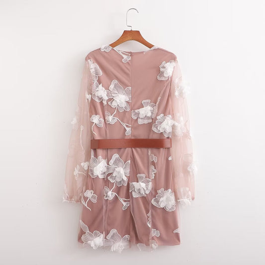 Vestido de manga larga con estampado arrugado para mujer de primavera