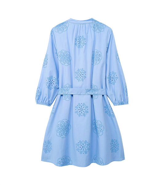 Vestido de popelina decorativo con bordado adhesivo informal para mujer de primavera
