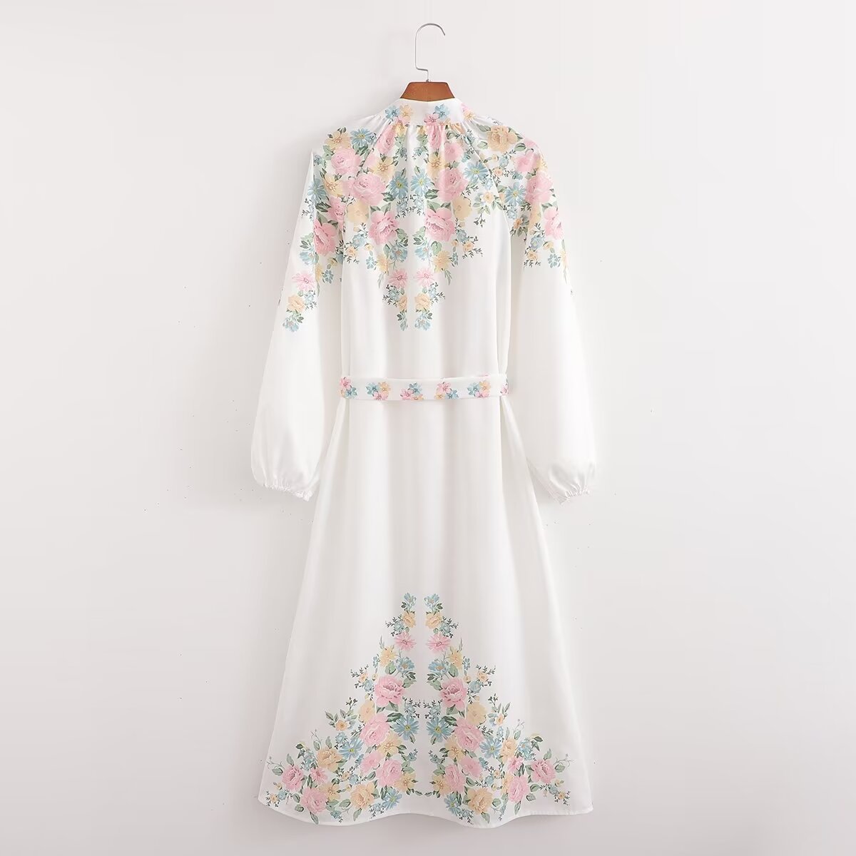 Vestido de verano para mujer con cinturón informal, costura de encaje decorativa y estampado de posicionamiento