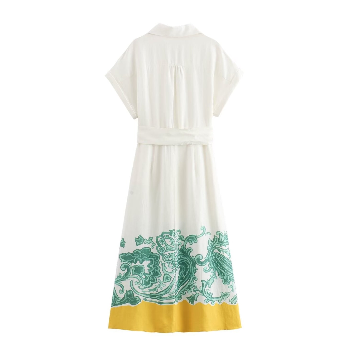 Vestido camisero estampado de lino y algodón para mujer de verano