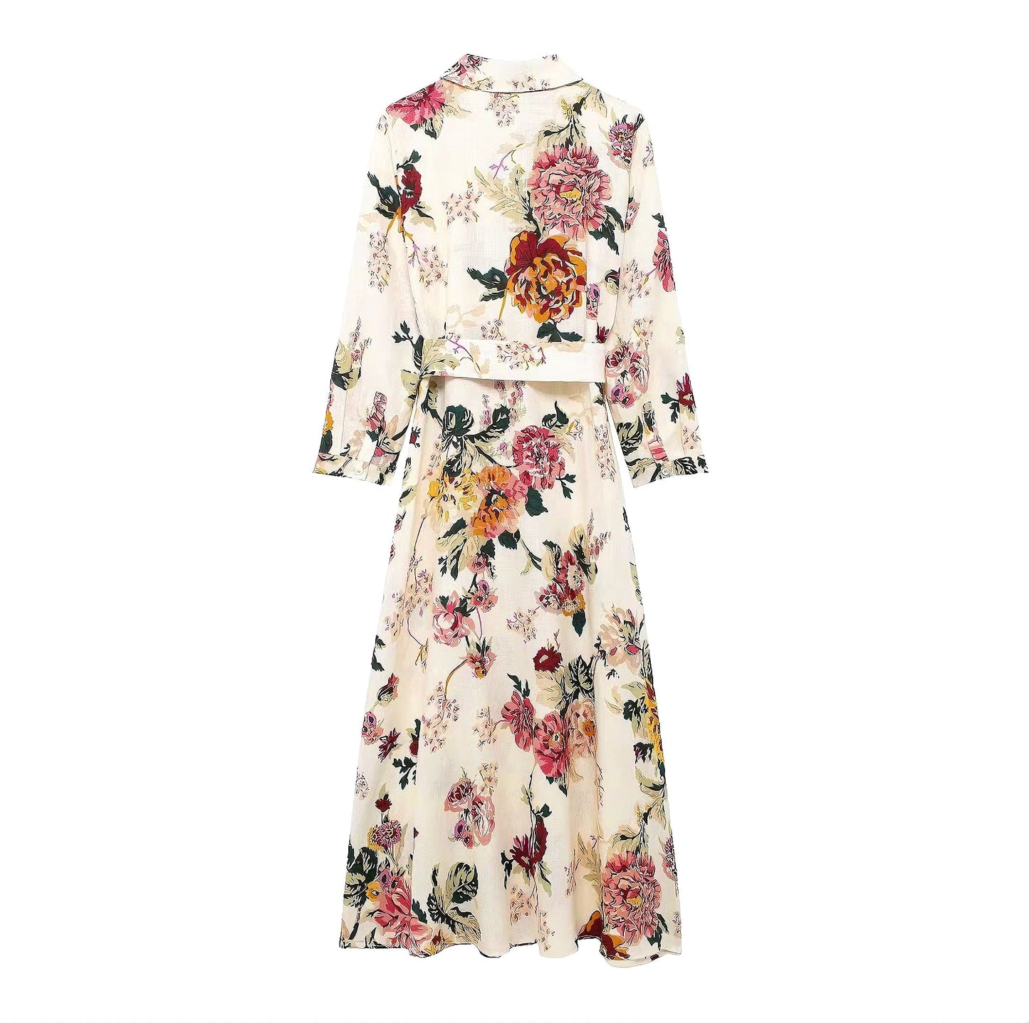 Vestido camisero informal de algodón y lino con estampado de verano para mujer