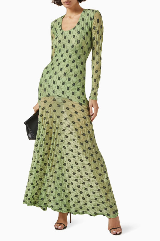 Women Clothing Long Sleeve Mesh round Neck Dress