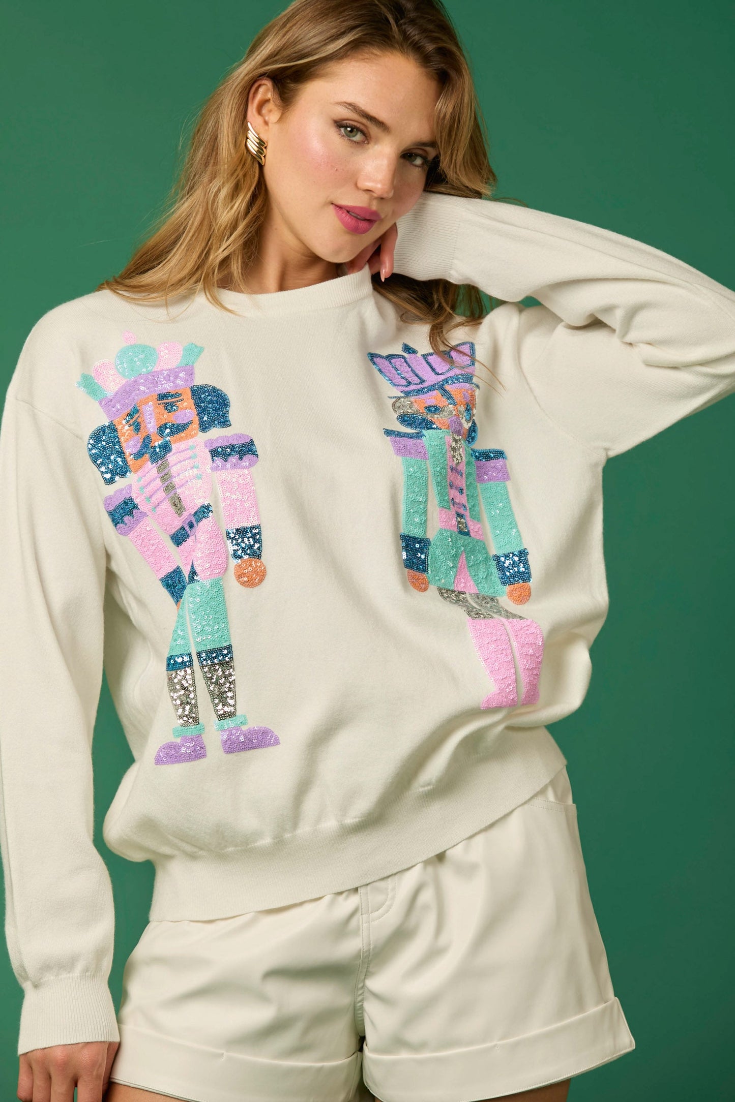 Sudadera informal con lentejuelas de soldado navideño para mujer, ropa de otoño e invierno