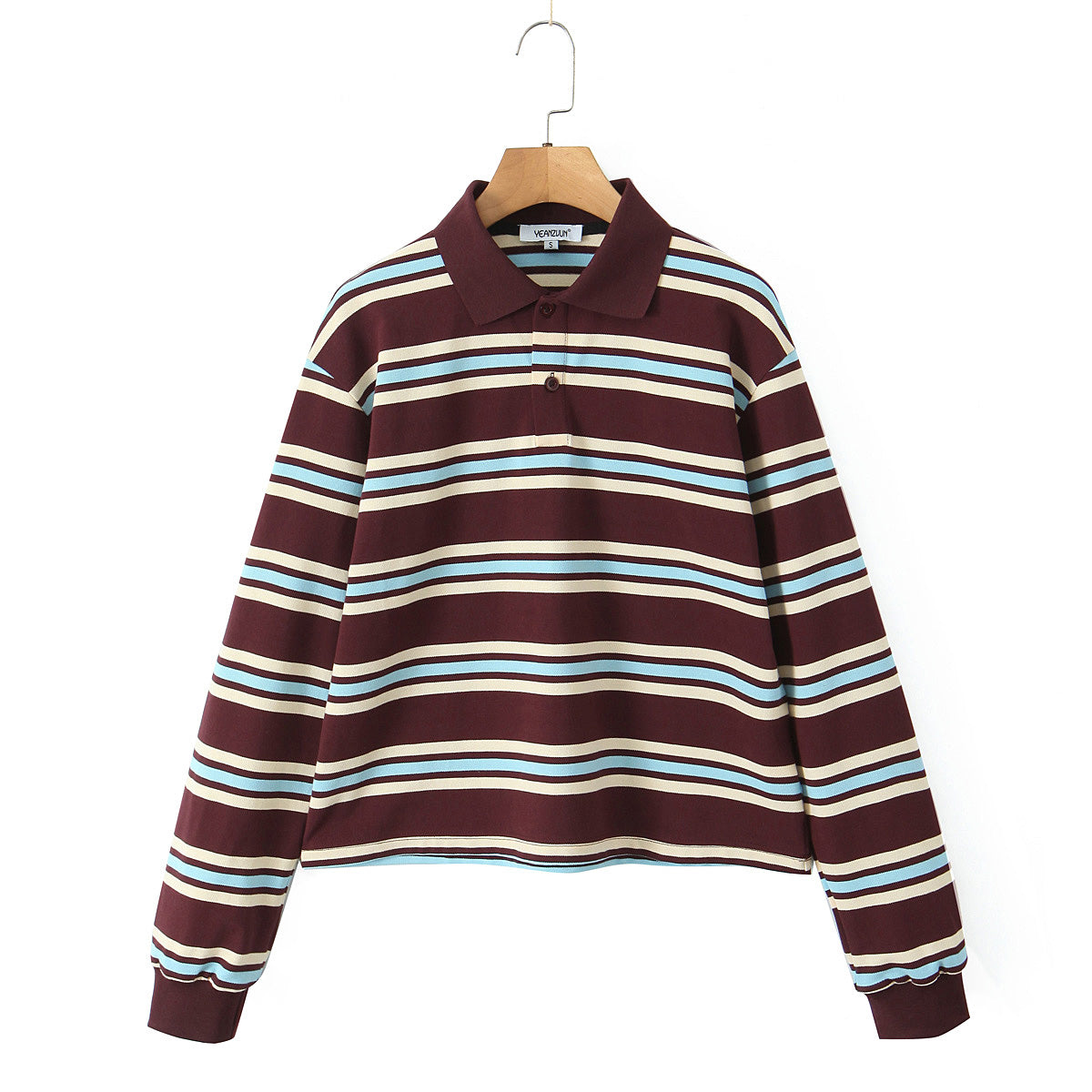 Camiseta polo de punto con rayas horizontales de colores contrastantes para mujer, ropa de otoño, camiseta de manga larga para mujer