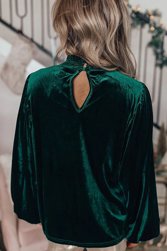 Make Your Entrance Velvet Smocked Neck Lose Sleeve Top