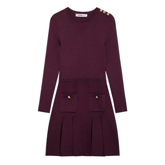 Women Clothing Long Sleeves Crew Neck Casual Plain Stitch Dress