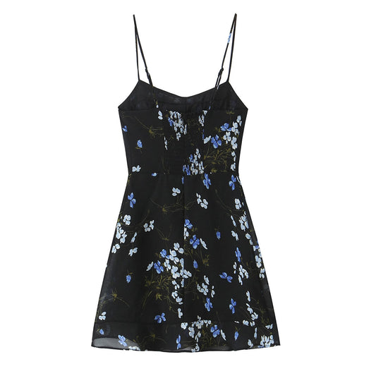Vestido de primavera para mujer, ajustado, corto, con volantes y tirantes finos, estampado floral