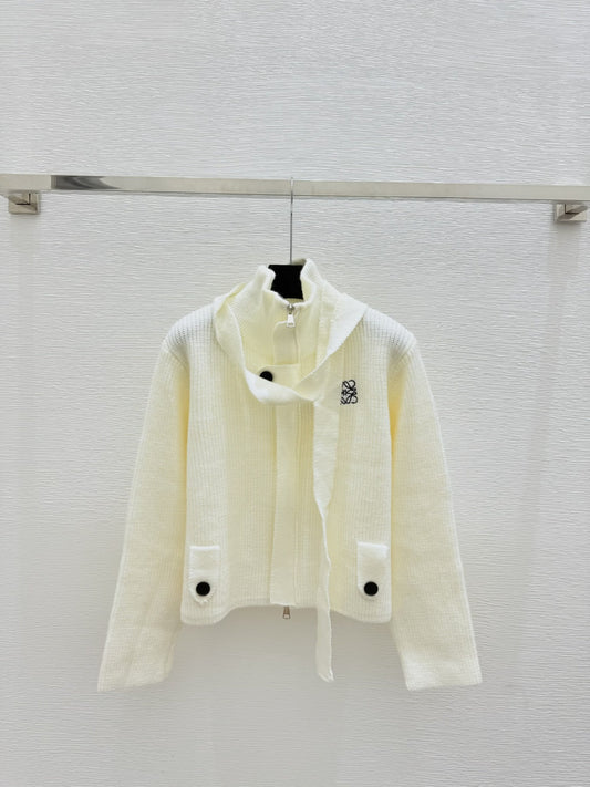 Loewe Solid Turtleneck Wool Knit Long-Sleeved Cardigan