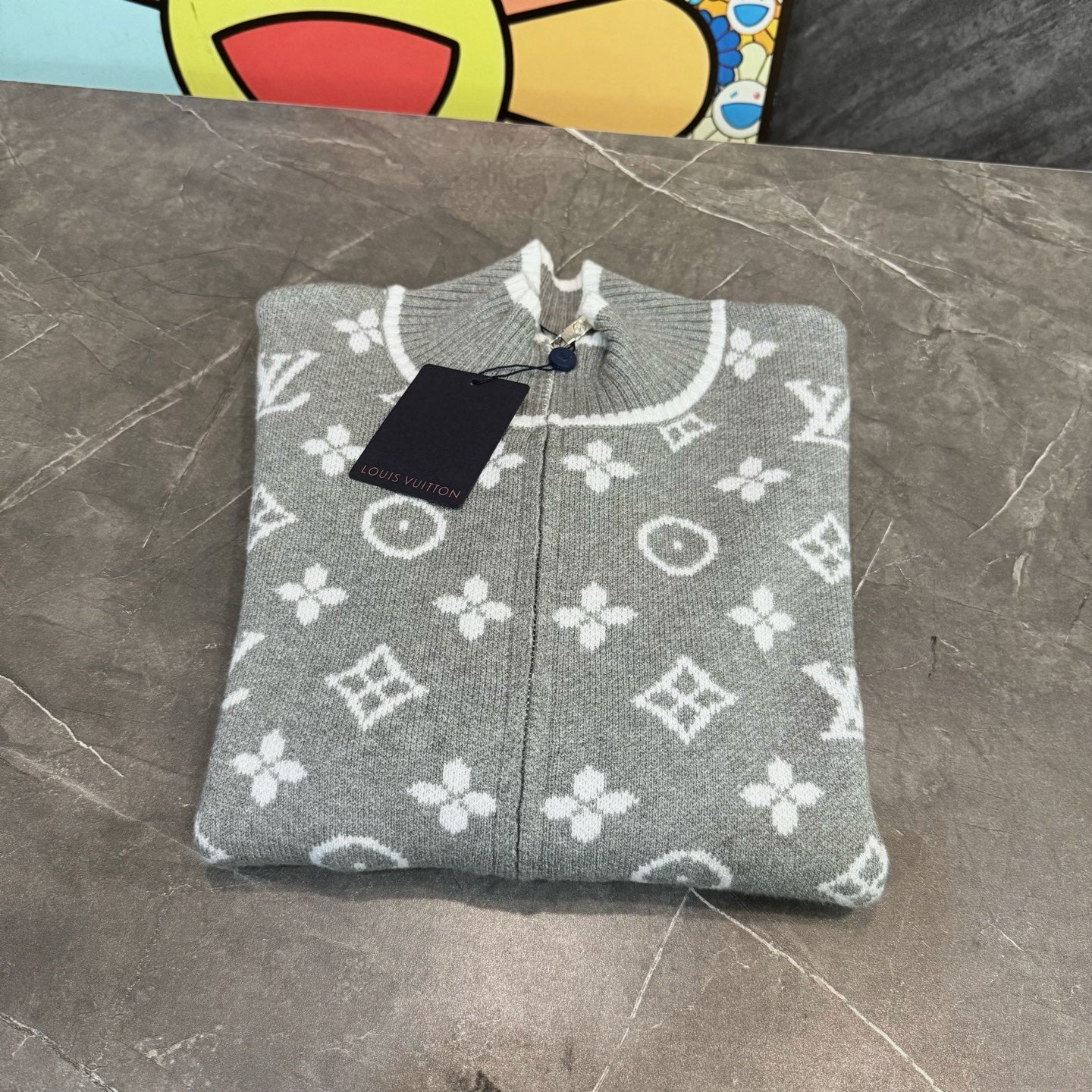 LV All-over Monogram Stand Collar Wool Knit Sweater 493348